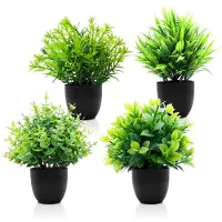 Unyqoos 4er-Set realistische Kunstpflanzen, 21 cm – pflegeleichte Deko-Pflanzen aus hochwertigem Kunststoff mit Topf für Innen & Außen (Wohnzimmer, Büro, Balkon)