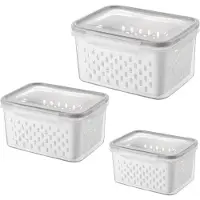 Unyqoos Set – 3 luftdichte Aufbewahrungsboxen 850/1750/3300 ml, stapelbar mit Siebeinsatz für Küche & Kühlschrank
