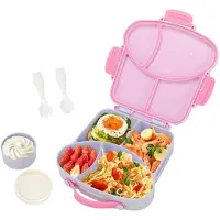 Unyqoos Kinder-Lunchbox mit 4 Fächern + Snackfach, inkl. Besteck (Löffel & Gabel), BPA-frei PP, mikrowellengeeignet, 23 x 20,5 x 5,5 cm