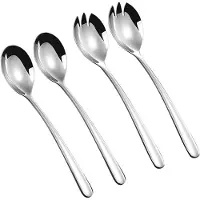 Unyqoos Salatbesteck-Set 4-teilig aus Edelstahl – 2 Salatlöffel 19,8×4,1 cm & 2 Salatgabeln 19,9×4,6 cm, poliert, rostfrei für Küche & Esszimmer