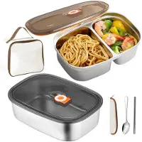 Unyqoos 316er Edelstahl Lunchbox-Set 2x mit Fächern, Thermotasche (Alu-Futter), Besteck & Silikondichtung – auslaufsicher, für Ofen, Kühlschrank, Dampfgarer & Keramikkochfeld
