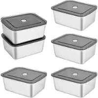 Unyqoos 6‑teiliges Set 500 ml Edelstahl‑Frischhaltedosen (13,5×10,5×5,5 cm) – 304 Edelstahl, PP‑Deckel mit Dichtung, mikrowellen- & gefriergeeignet