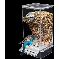 Unyqoos Transparenter automatischer Vogelfutterspender mit Sitzstange aus Kunststoff, für kleine bis mittelgroße Vögel – Wellensittiche & Nymphensittiche