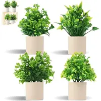 Unyqoos 4er-Set realistische, pflegefreie Kunstpflanzen – 22 cm, wetterbeständig, stabiler Topf, naturgetreue Blätter, Deko für Wohnung & Büro