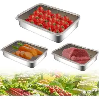 Unyqoos Edelstahl-Frischhaltedosen 3er-Set mit luftdichten PP-Deckeln, gerilltes Innenprofil – Kühlschrank-Vorratsdosen für Fleisch, Fisch & Gemüse