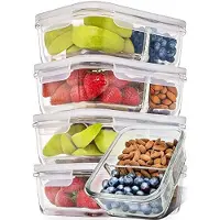 Unyqoos 5‑teiliges Set Glas-Mahlzeitenboxen – Borosilikatglas, 850 ml, 2‑Fächer, Deckel mit Belüftung (Deckel nicht für Mikrowelle, Ofen oder Spülmaschine geeignet)