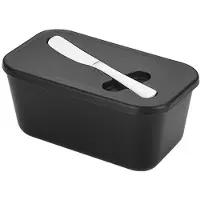 Unyqoos Schwarze Butterdose mit Deckel & rostfreiem Edelstahlmesser, 17 x 10 x 7,5 cm – abnehmbarer Deckel als Schneidebrett, lebensmittelecht