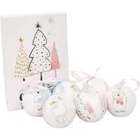 Unyqoos Set mit 6 handdekorierten Weihnachtskugeln – Decoupage-Stil, laminiertes Papier, mit Stoffband und Geschenkbox für klassische Weihnachtsdeko