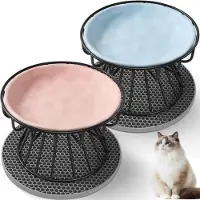 Unyqoos 2er-Set erhöhte Keramik-Katzenfutternäpfe mit stabilem Metallständer (10 cm), spülmaschinenfeste Schalen & Anti-Rutsch-Silikonmatte – Nass-/Trocken-Trennung