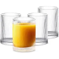 Unyqoos Longdrinkgläser 4er-Set (370 ml) – geriffeltes Design, inkl. Glasstrohhalmen, spülmaschinenfest, ideal für Cocktails und Tee