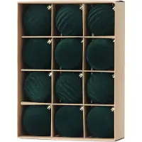 Unyqoos 12er-Set Samt-Weihnachtskugeln Ø 8 cm, Grün – unzerbrechliche Kunststoffkugeln mit samtiger Oberfläche, 3 Designs (glatt, gewellt, gestreift)
