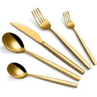 Unyqoos 30-teiliges Besteckset Gold für 6 Personen – Edelstahl, 6 Messer, 6 Tafelgabeln, 6 Löffel, 6 Teelöffel, 6 Dessertgabeln, spiegelpoliert, spülmaschinenfest