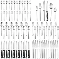 Unyqoos 72-teiliges Besteckset für 12 Personen – Edelstahl, inkl. 12 Messer, 12 Gabeln, 12 Löffel, 12 Salatgabeln, 12 Teelöffel & 12 Steakmesser, spülmaschinenfest