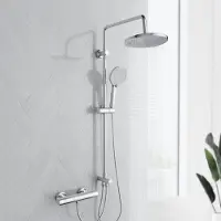 Unyqoos Komplettes Duschset mit Thermostatarmatur, Regendusche & Handbrause, Chrom, verchromter Edelstahl und massives Messing, 38 °C Sicherheitsverriegelung