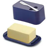 Unyqoos Butterdose mit Edelstahlmesser – kompakte Butterbox für Arbeitsplatte & Kühlschranktür, stapelbar, Kunststoff, schützt vor Gerüchen
