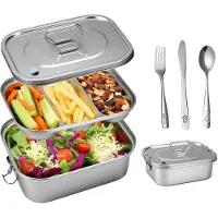 Unyqoos Edelstahl-Lunchbox 1800 ml – 4 Fächer, 304er Edelstahl, auslaufsicher mit Silikondichtung & Verschlüssen, inkl. Besteck (Stäbchen, Gabel, Löffel)