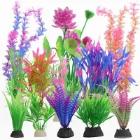 Unyqoos 13er-Set bunte künstliche Aquariumpflanzen aus PVC, pflegeleicht mit stabiler Steinsockel – lebendige Unterwasser‑Dekoration für Aquarium, Zuhause & Büro