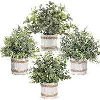 Unyqoos 4er-Set dekorative Kunstpflanzen in grauen Töpfen – 23 cm, pflegeleicht, für Zuhause & Büro, Kunststoff & gepresster Papierpulp