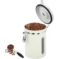 Unyqoos Kaffeebehälter 1,8 l für Kaffeebohnen – Edelstahl rostfrei, luftdicht mit Einweg-CO2-Ventil, Datumsscheibe & Messlöffel, BPA‑freie Metallclips