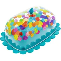 Unyqoos Butterdose mit Blumen- & Schmetterlingsmotiv, grüne Silikon-Auflage, ABS, 17,7×12,4×7 cm