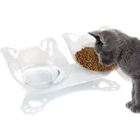 Unyqoos Ergonomische Futterstation 15° Neigung – erhöhte, abnehmbare Doppel-Näpfe (transparent), rutschfeste Basis, leicht zu reinigen für Katzen & Hunde