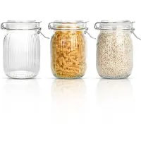 Unyqoos 3er-Set Vorratsgläser 1 L – luftdichter Bügelverschluss, Glas mit breiter Öffnung, transparent, ideal für Küchenaufbewahrung