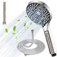 Unyqoos Duschkopf mit Filter, 6 Strahlarten, Ø110 mm, ABS, 1,6m Schlauch, Luftinjektion (bis 30% Wasser sparen), Universalanschluss