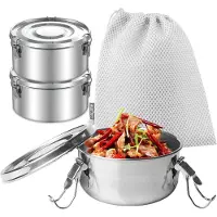 Unyqoos 3er-Set 304 Edelstahl Lunchboxen – 100% auslaufsicher, Ø 10 cm, BPA-frei, spülmaschinen- & gefriergeeignet, mit Kordelbeuteln