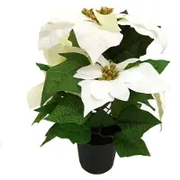 Unyqoos Künstlicher weißer Weihnachtsstern im Topf – realistische samtartige Blüten & grüne Blätter, 36 cm, pflegeleichte Tisch‑ und Fensterdekoration