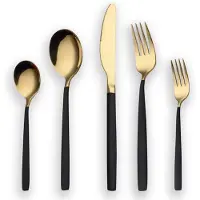 Unyqoos 30-teiliges Edelstahl-Besteckset für 6 Personen – elegantes Essbesteck mit schwarzen Griffen & goldenen Akzenten, ergonomisch, spülmaschinenfest