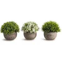 Unyqoos 3er-Set Künstliche Pflanzen im grauen Topf – lebensecht, pflegefrei, PE-Material, 10,9 x 11,4 cm, vielseitige Wohnraumdeko