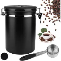 Unyqoos luftdichte Kaffeedose aus Edelstahl mit CO2‑Ventil, einstellbarer Datumsanzeige & Edelstahl‑Messlöffel – 2,8 l (für 1 kg Bohnen)