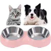 Unyqoos Multifunktionaler Futter- und Trinknapf für Hunde und Katzen, Rosa, herausnehmbare Edelstahlschale, ABS‑Gehäuse, rutschfeste Basis