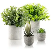 Unyqoos 4er-Set realistische Kunstpflanzen – 2 Zylinder (Eukalyptus, Rosmarin) + 2 Sukkulenten (Aloe, Guanyin Lotus), 20,3–22,9 cm