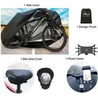 Unyqoos Wasserfeste Fahrradabdeckung aus 210T Nylon mit Silberbeschichtung – robust, UV- & wetterfest, für 1–2 Fahrräder, inkl. Aufbewahrungstasche, Sitzbezug & Handyhalter