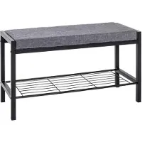 Unyqoos Schuhbank 80 x 48 x 32 cm – moderne Sitzbank mit schwarzem Metallgestell, graue Textilpolsterung, belastbar bis 90 kg, ideal für Flur & Schlafzimmer