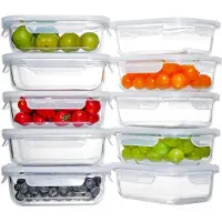Unyqoos 10er-Set Glas-Frischhaltedosen 630 ml aus Borosilikat mit luftdichten Silikondeckeln – ofen-, mikrowellen-, spülmaschinen- & gefriersicher
