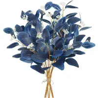 Unyqoos 12er-Set künstliche Eukalyptuszweige, tiefblau, 50 cm – realistische, pflegeleichte Dekozweige für Vasen, Tischdeko & Wohnraum