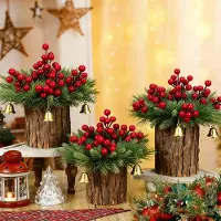 Unyqoos 60er Set künstliche Tannenzweige mit roten Beeren, 15 cm – Kunststoff & Schaum, rote Weihnachtsdekoration für Kränze, Gestecke und Tischdeko