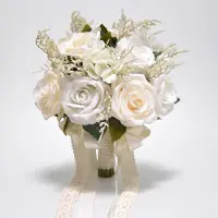 Unyqoos handgefertigter Brautstrauß aus Seidenblumen – Rosen, Hortensien & Disteln, verstellbare Stiele, Leinen- und Satinbänder, 37,8 x 30 cm