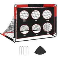 Unyqoos faltbares Fußballtor für Kinder – 2‑in‑1 mit 6 Schusslöchern, 450D Oxford & Glasfaserrahmen, 4 Edelstahl-U‑Heringe, mit Tragetasche