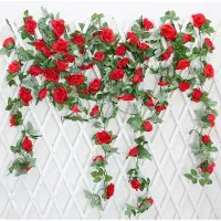 Unyqoos Kunstrosen-Girlande 240 cm – realistische Dekoration mit 13 Blüten (Ø ca. 6 cm) und Kunstblättern, für Wand, Tür, Hochzeit & Garten