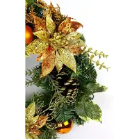 Unyqoos Weihnachtskranz mit LED-Beleuchtung – natürlicher Türkranz aus echten Tannenzweigen und Amaryllis, mit Beeren und Glitzerdetails, batteriebetrieben