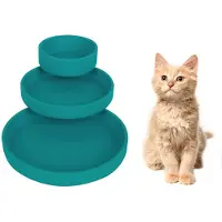 Unyqoos Silikon-Futter- und Trinknapf-Set 3-teilig für Katzen & kleine Hunde, lebensmittelecht, spülmaschinen- & hitzebeständig, Maße 17,5×2,5 / 15×2,5 / 10×3,5 cm, blau/rosa/grün/gelb