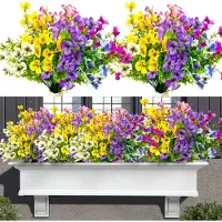 Unyqoos Realistische Kunstblumen 6er-Set (6 Bündel, je 5 Stiele/25 Blütenköpfe), 35 cm, 30 g, UV-beständig & wetterfest, gelb/weiß/rosa/blau/lila/rosarot, für Innen & Außen