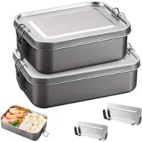 Unyqoos Edelstahl-Lunchbox-Set 2-tlg. (850 ml + 1400 ml) aus 304 Edelstahl, auslaufsichere 4‑Punkt‑Verschlüsse, verstellbare Trennwände, Silikondichtung