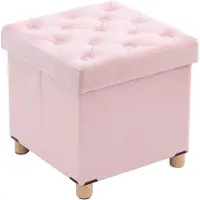Unyqoos kubusförmiger, faltbarer Samt-Hocker mit Stauraum – 40×40×40 cm, 40 L, abnehmbarer Deckel, hochdichte Faserplatte, Holzbeine für Wohn-/Schlafzimmer & Flur