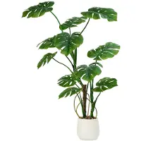 Unyqoos Kunst-Monstera 120 cm – realistische, pflegefreie Zimmerpflanze mit 11 Blättern, weißer Zementtopf mit Kies, Deko für Wohnraum & Büro