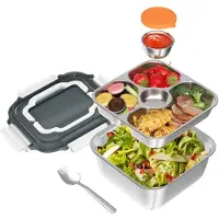 Unyqoos Große Lunchbox aus 304 Edelstahl, 1900 ml – 3 Fächer mit Saucefach, auslaufsichere Silikon-Dichtung, spülmaschinenfest, mit Tragegriff, für Arbeit & Picknick