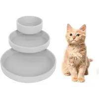 Unyqoos 3er-Set Silikon-Futternäpfe, oval, lebensmittelecht, grau, für Katzen & Hunde, flach zum Schutz der Schnurrhaare, spülmaschinenfest, 17,5×2,5 / 15×2,5 / 10×3,5 cm
